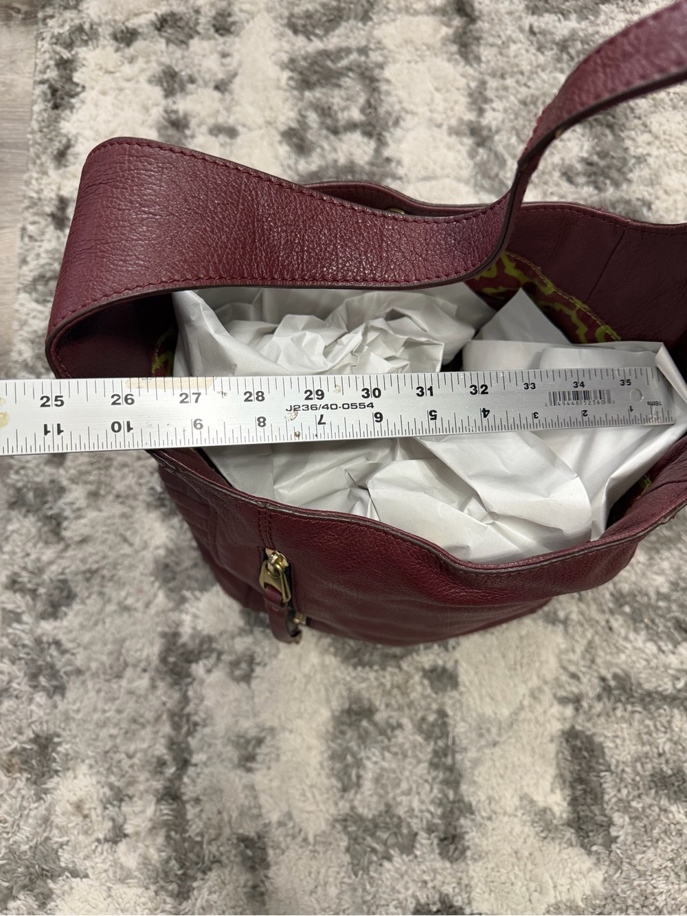 Oryany Burgundy Leather Hobo Shoulder Bag Chevron Stitch + Dust Bag - Picture 15 of 15